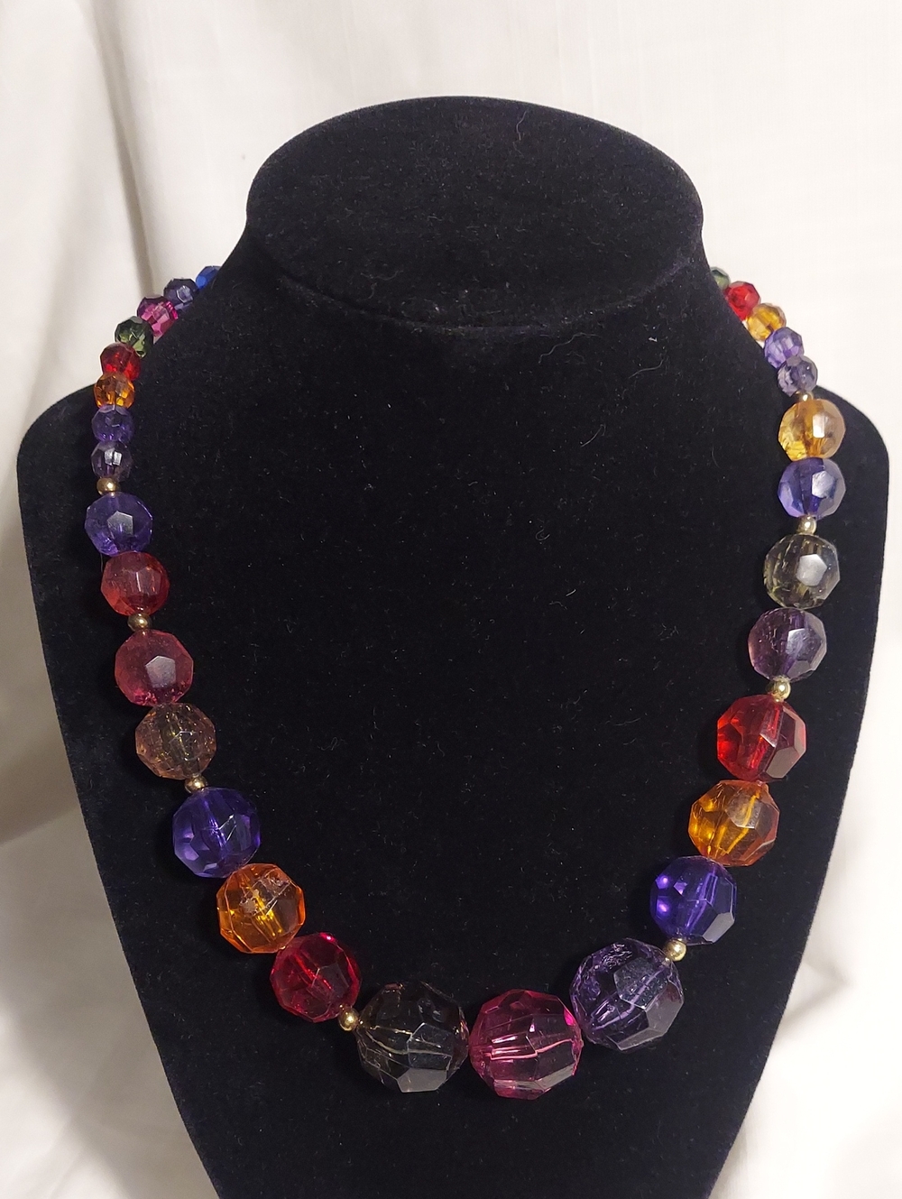Vintage Lucite Plastic Bead Necklace Bright Colors Molded Gold Tone Spacers 18"